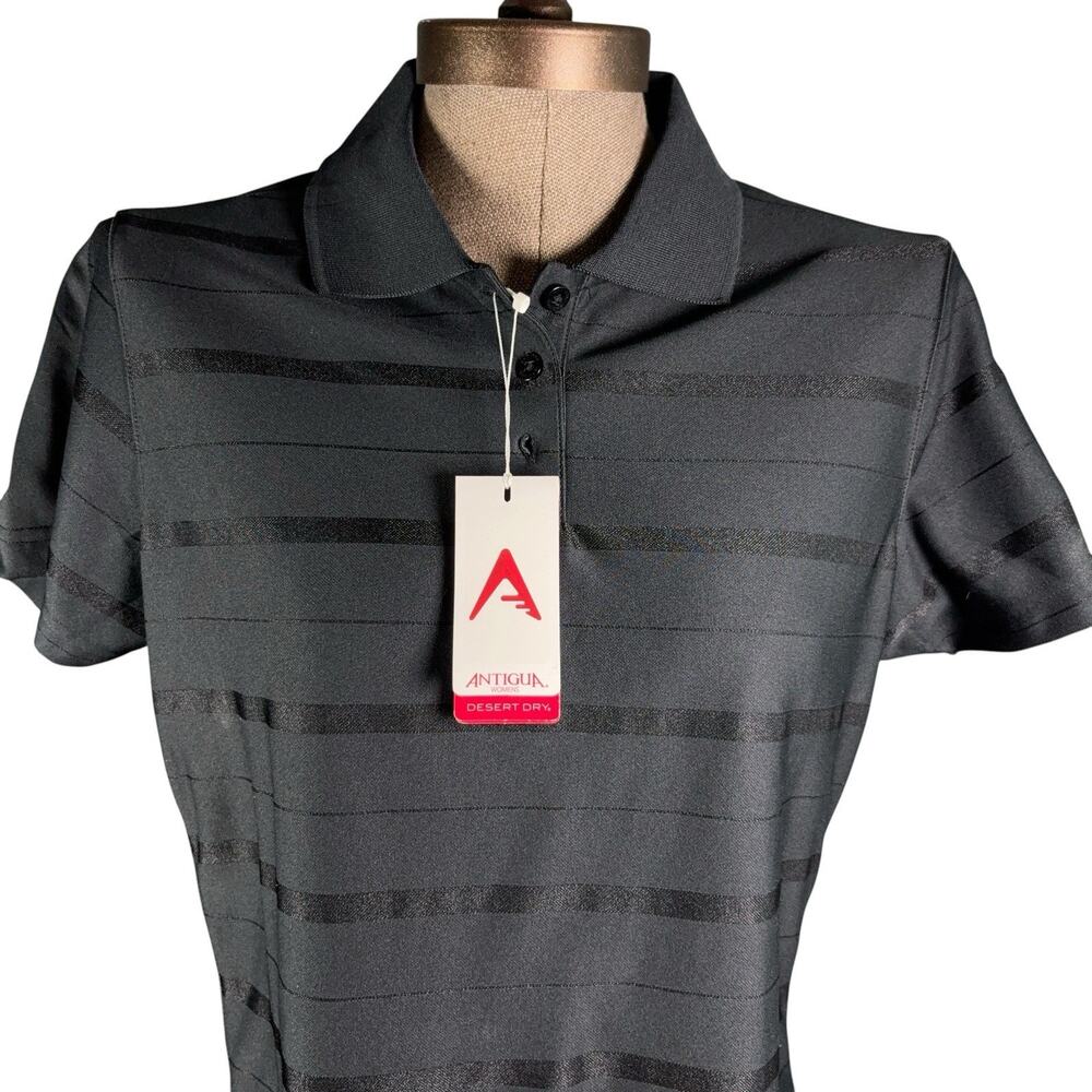 NEW Antiqua Golf Polo Women Size Medium Black Short Sleeve Great Lakes Open